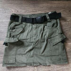 Garage Olive Cargo Skirt with Black Belt